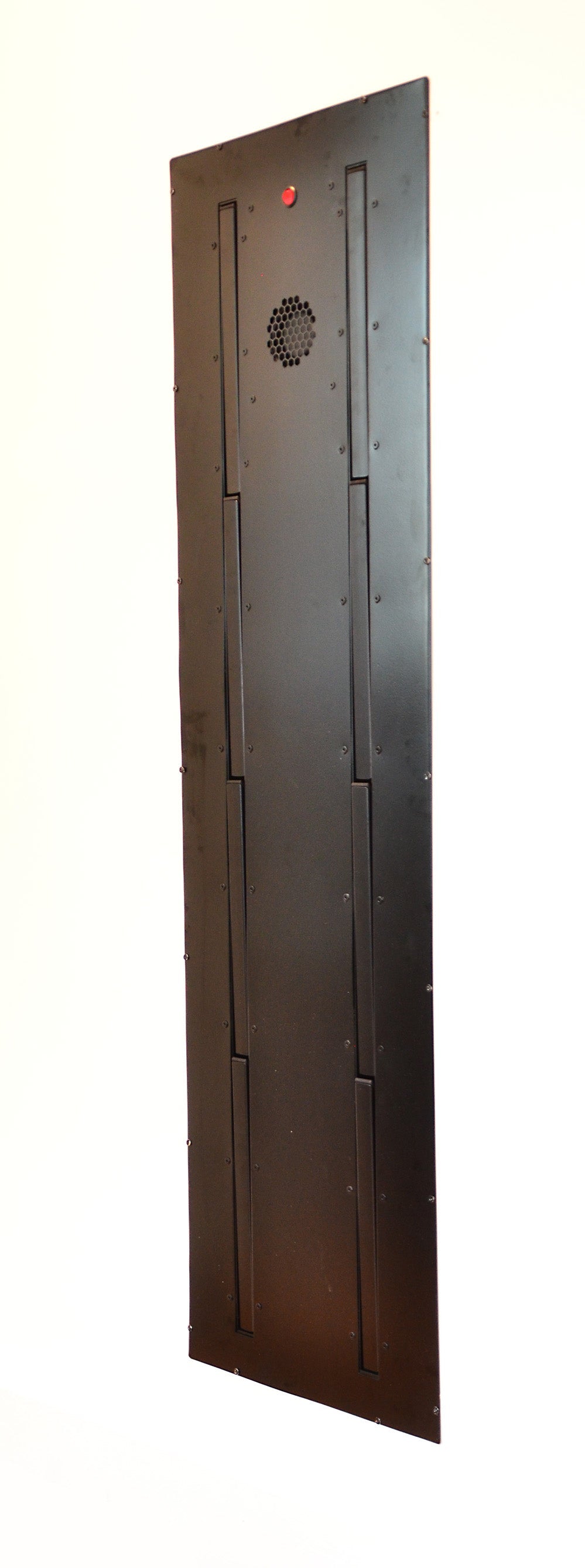 Ski boot dryer for flush mounting inside a wall. 4 pair painted black perfect for ski home or mudroom.