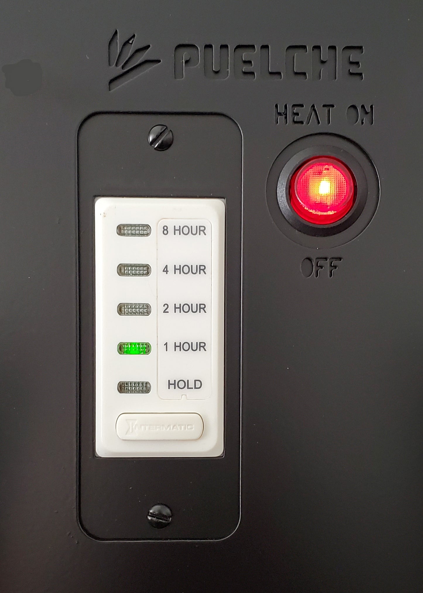Timer and heat switch panel on Puelche Dryer