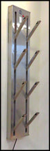 Load image into Gallery viewer, Wall mounted ski Boot Dryer wall mount. Four pair stainless steel. Warm or ambient air. Attractive space saving design best for ski homes , condos and any mudroom. Timer controlled dryer for ski boots, skates, gloves. Shown with pegs open. From Puelche dryer
