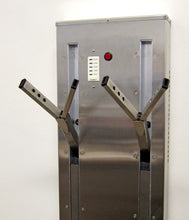 Load image into Gallery viewer, Glove dryer of stainless steel for fast drying of ski gloves. Installed on a boot dryer with retracting pegs for installation in mudroom or ski condo. 
