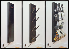 Load image into Gallery viewer, Boot dryer 4 pair wall mounted with open and closed pegs. Attractive stainless steel for ski boots or shoes. Perfect for condo or ski home.
