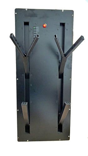 Ski and snowboard boot and glove dryer. Designed for installation inside a locker.  Atractive black color with space saving retracting pegs for ski home locker room. 