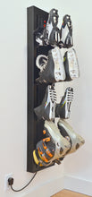 Load image into Gallery viewer, Boot dryer 4 pair wall mounted with open and closed pegs. Attractive stainless steel for ski boots or shoes. Perfect for condo or ski home.
